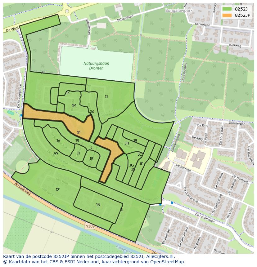 Afbeelding van het postcodegebied 8252 JP op de kaart.