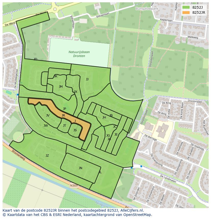 Afbeelding van het postcodegebied 8252 JR op de kaart.