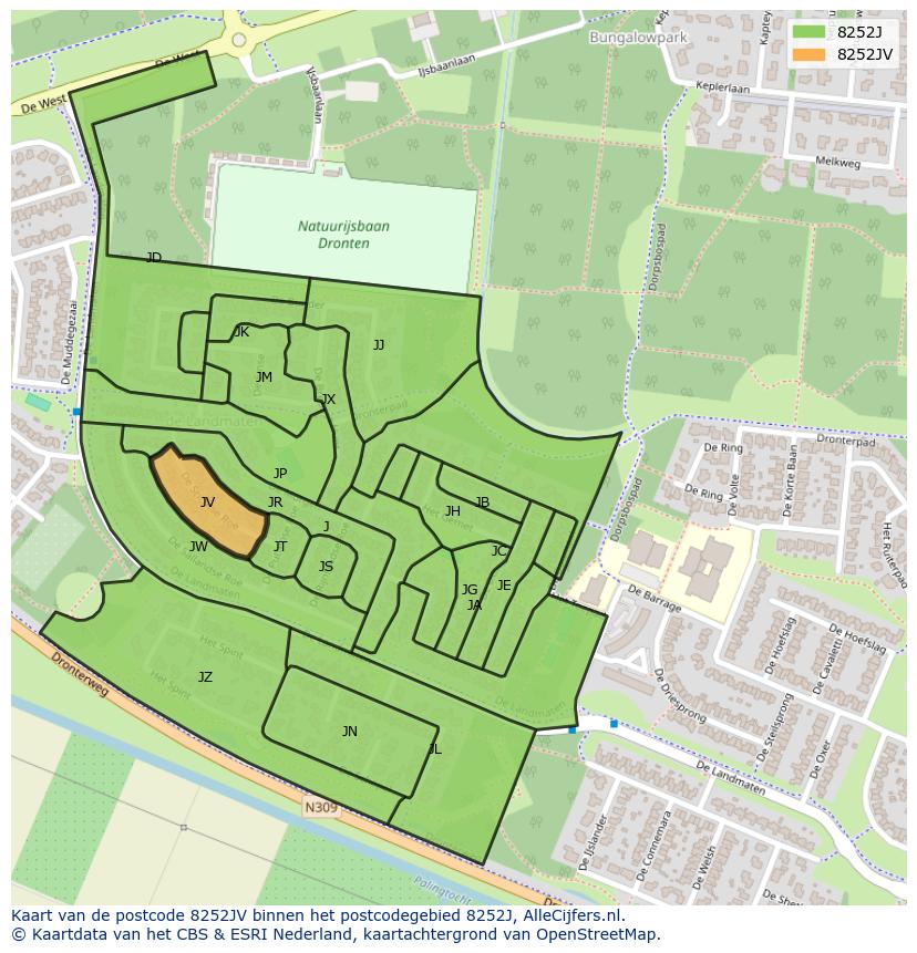 Afbeelding van het postcodegebied 8252 JV op de kaart.