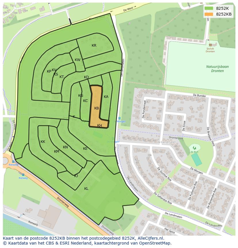 Afbeelding van het postcodegebied 8252 KB op de kaart.