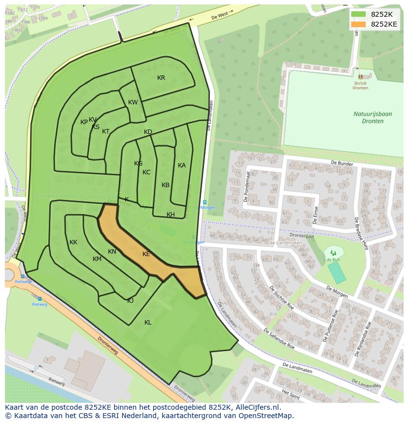 Afbeelding van het postcodegebied 8252 KE op de kaart.