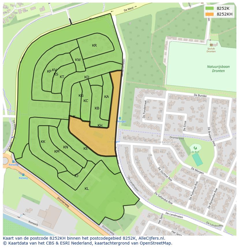 Afbeelding van het postcodegebied 8252 KH op de kaart.