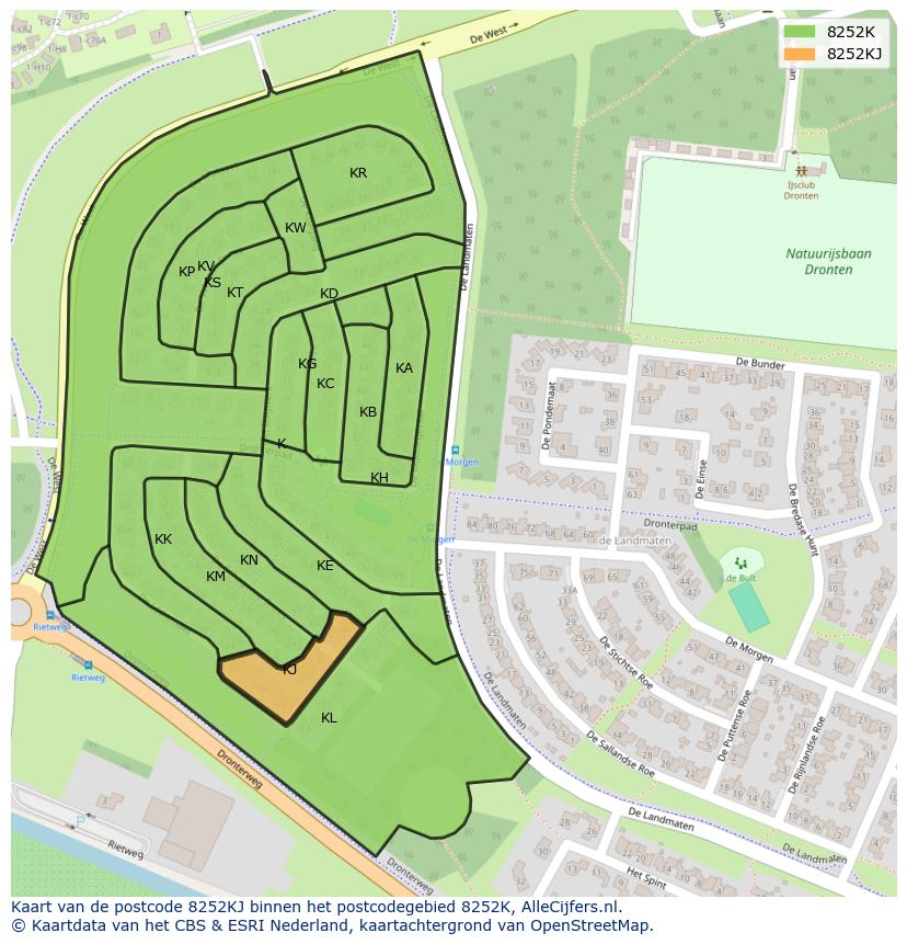 Afbeelding van het postcodegebied 8252 KJ op de kaart.