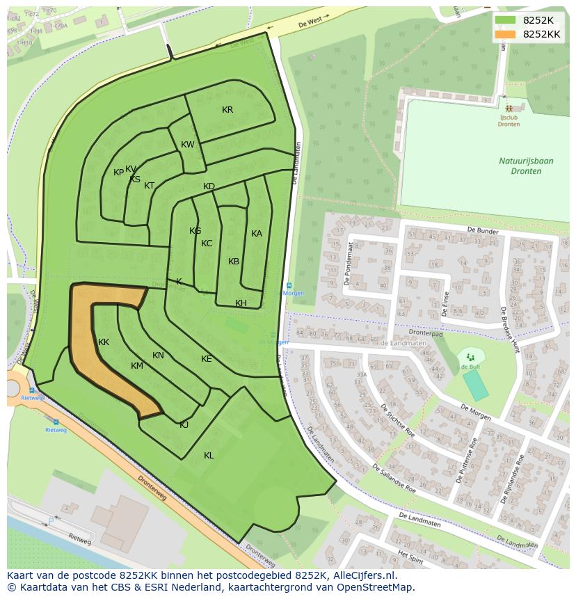 Afbeelding van het postcodegebied 8252 KK op de kaart.