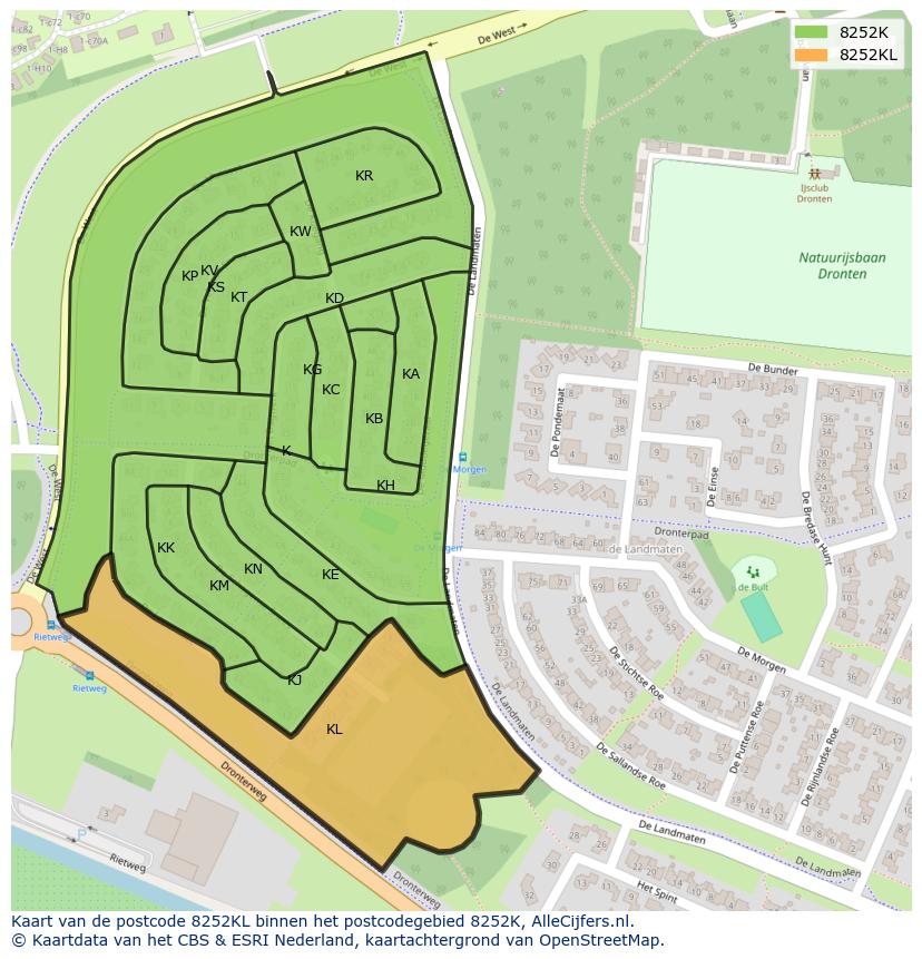 Afbeelding van het postcodegebied 8252 KL op de kaart.