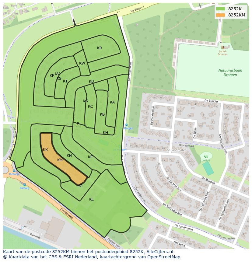 Afbeelding van het postcodegebied 8252 KM op de kaart.