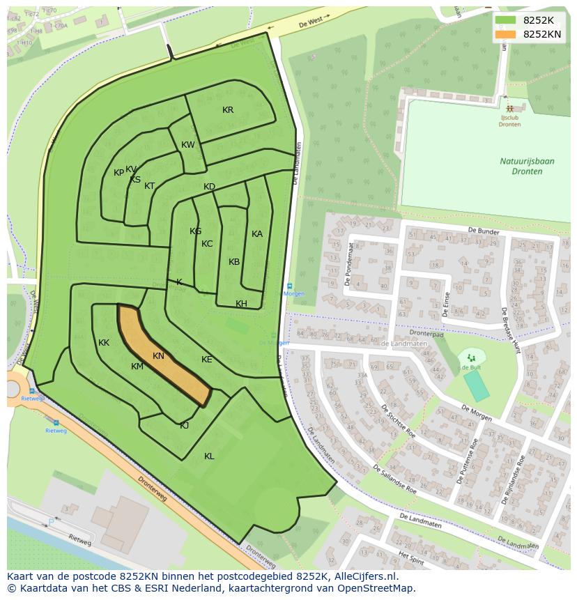Afbeelding van het postcodegebied 8252 KN op de kaart.