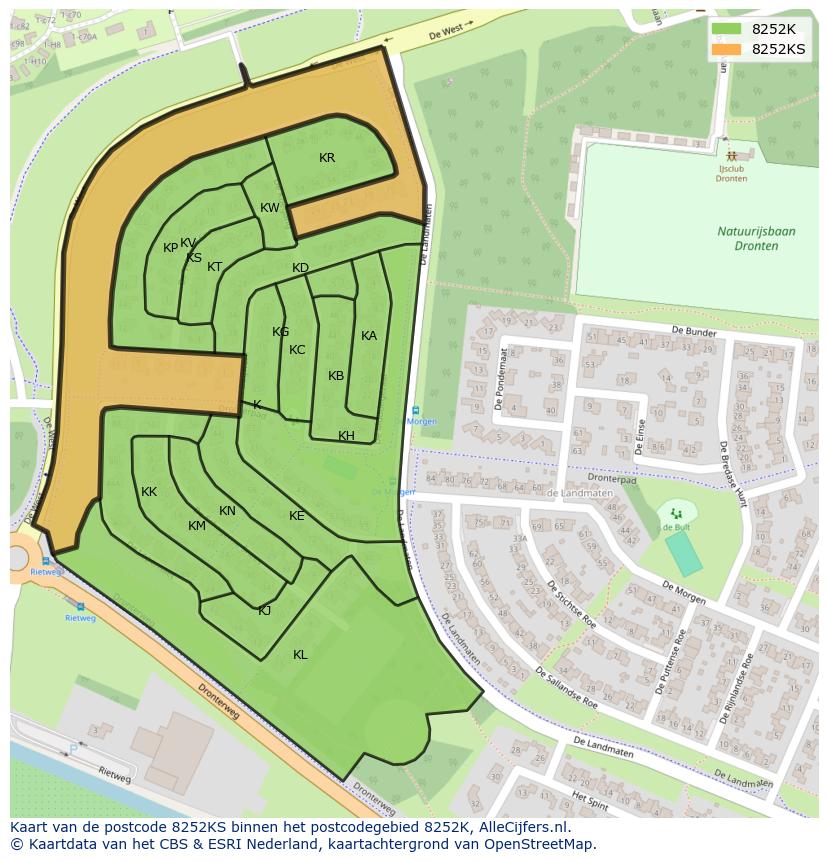 Afbeelding van het postcodegebied 8252 KS op de kaart.