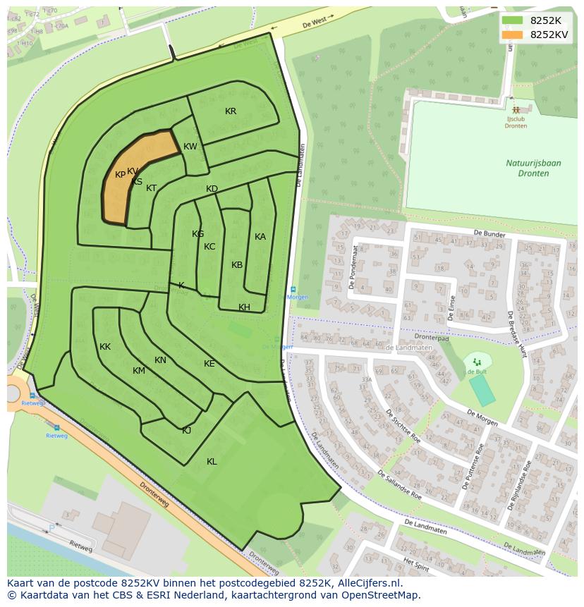 Afbeelding van het postcodegebied 8252 KV op de kaart.