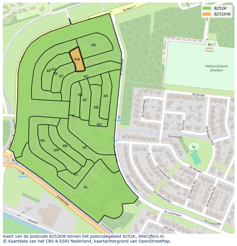 Afbeelding van het postcodegebied 8252 KW op de kaart.