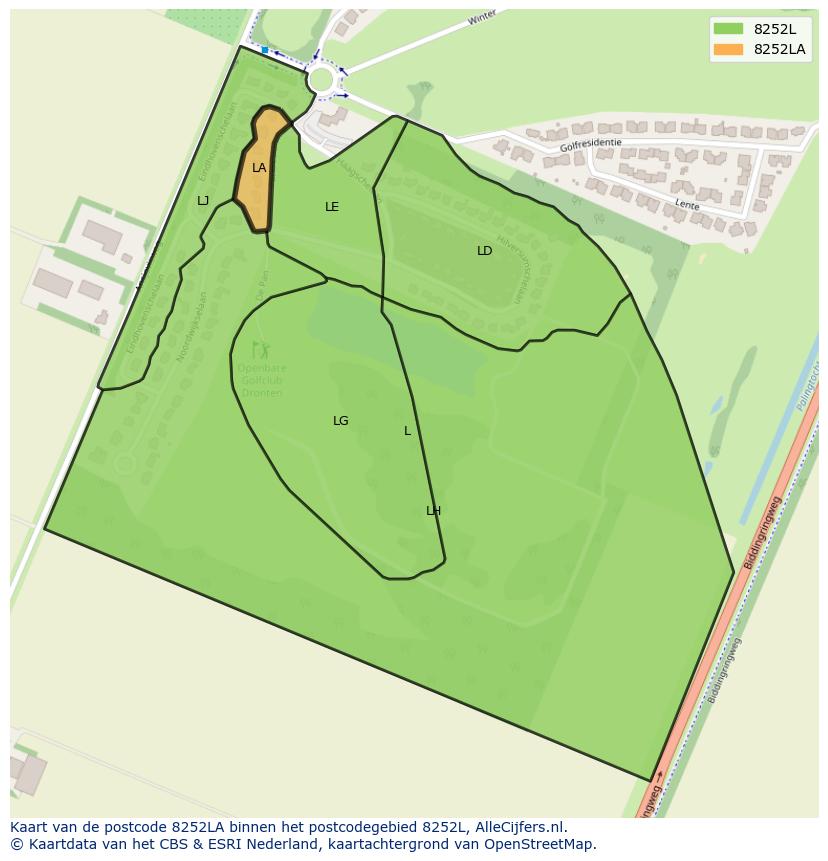 Afbeelding van het postcodegebied 8252 LA op de kaart.