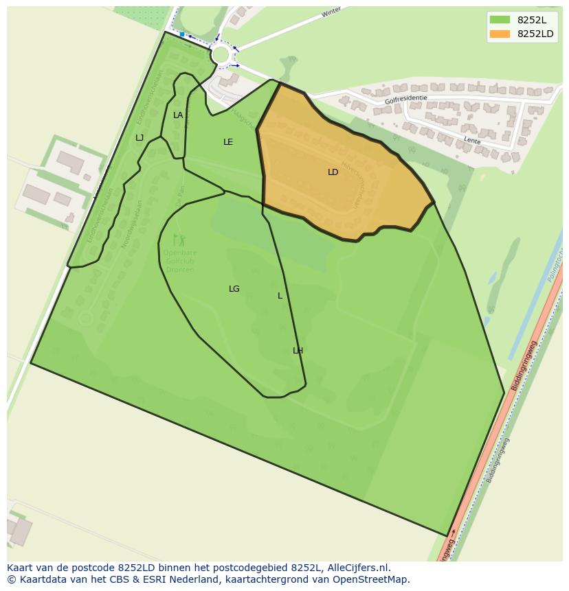 Afbeelding van het postcodegebied 8252 LD op de kaart.