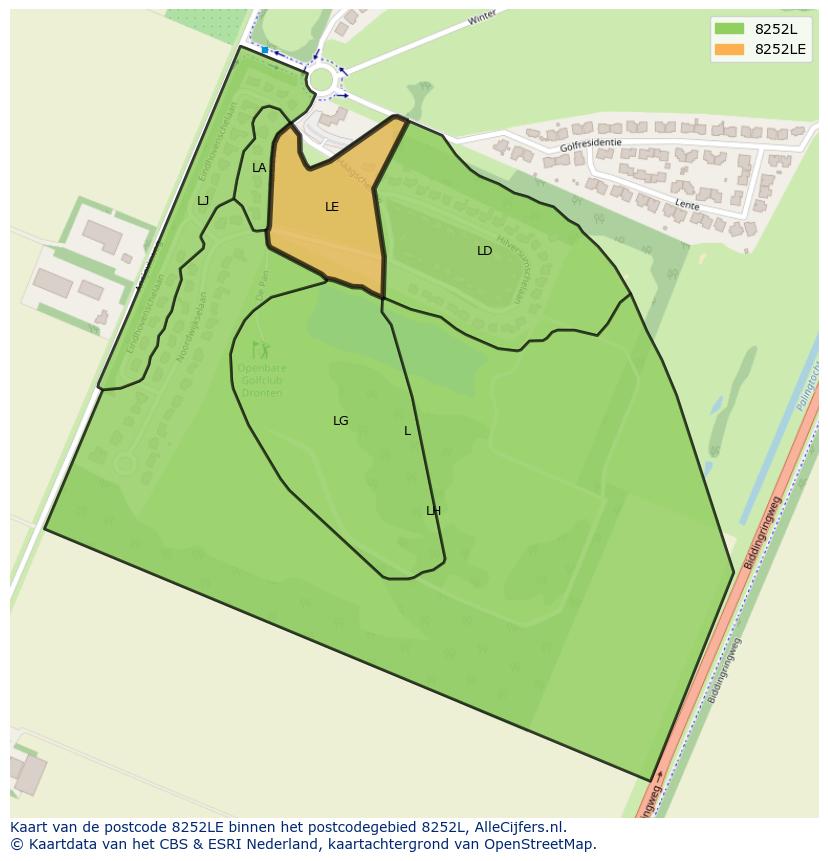 Afbeelding van het postcodegebied 8252 LE op de kaart.