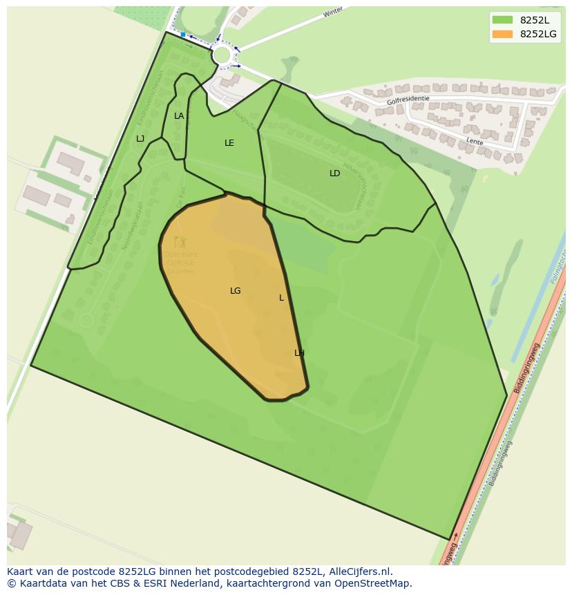 Afbeelding van het postcodegebied 8252 LG op de kaart.