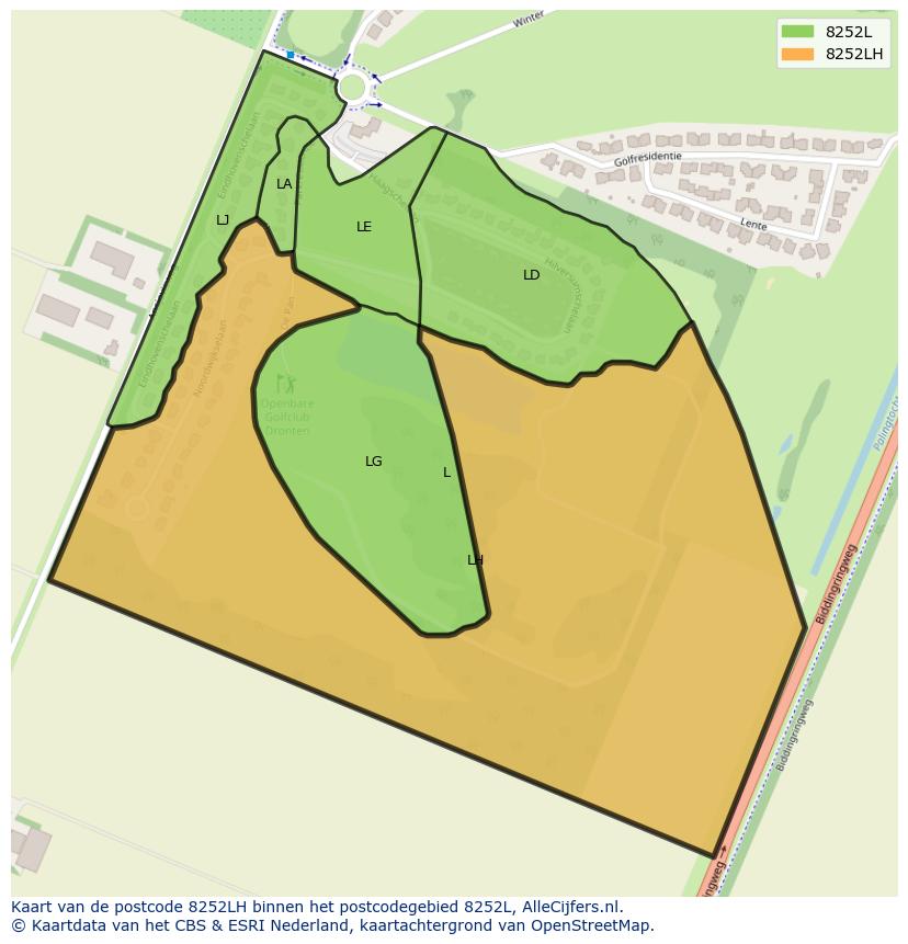 Afbeelding van het postcodegebied 8252 LH op de kaart.