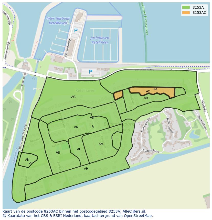 Afbeelding van het postcodegebied 8253 AC op de kaart.