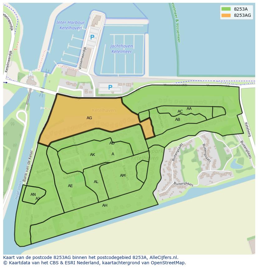 Afbeelding van het postcodegebied 8253 AG op de kaart.