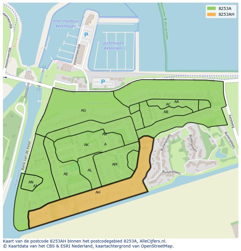 Afbeelding van het postcodegebied 8253 AH op de kaart.