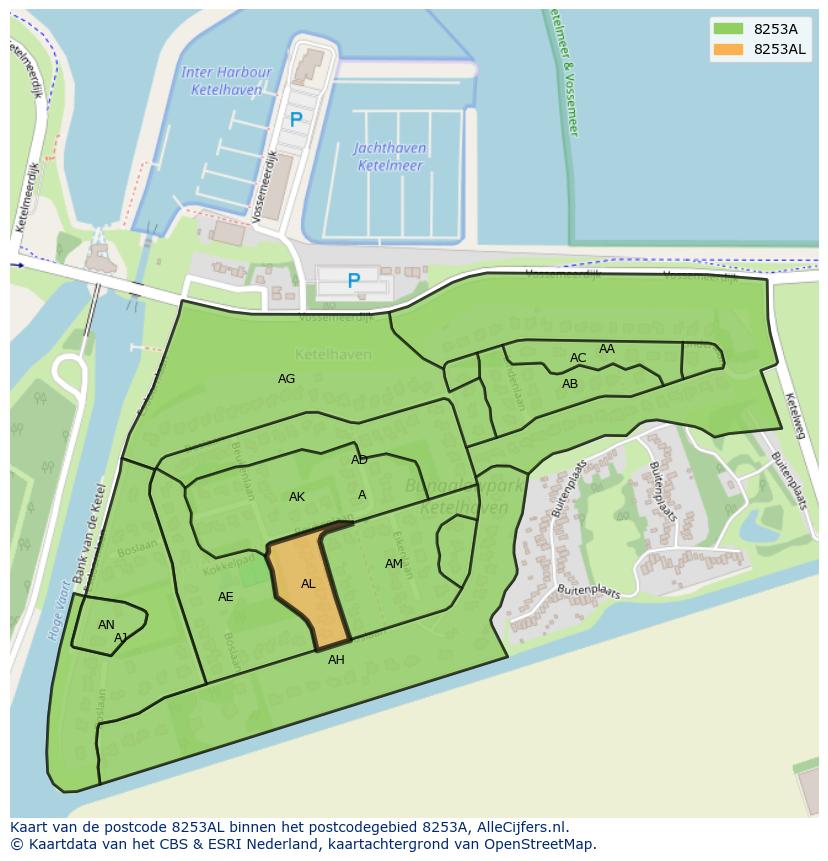 Afbeelding van het postcodegebied 8253 AL op de kaart.