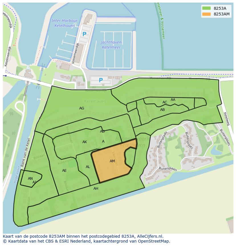 Afbeelding van het postcodegebied 8253 AM op de kaart.