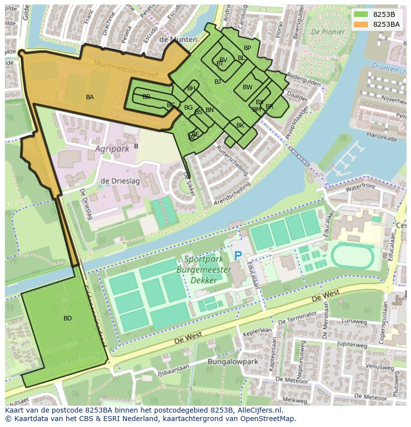 Afbeelding van het postcodegebied 8253 BA op de kaart.