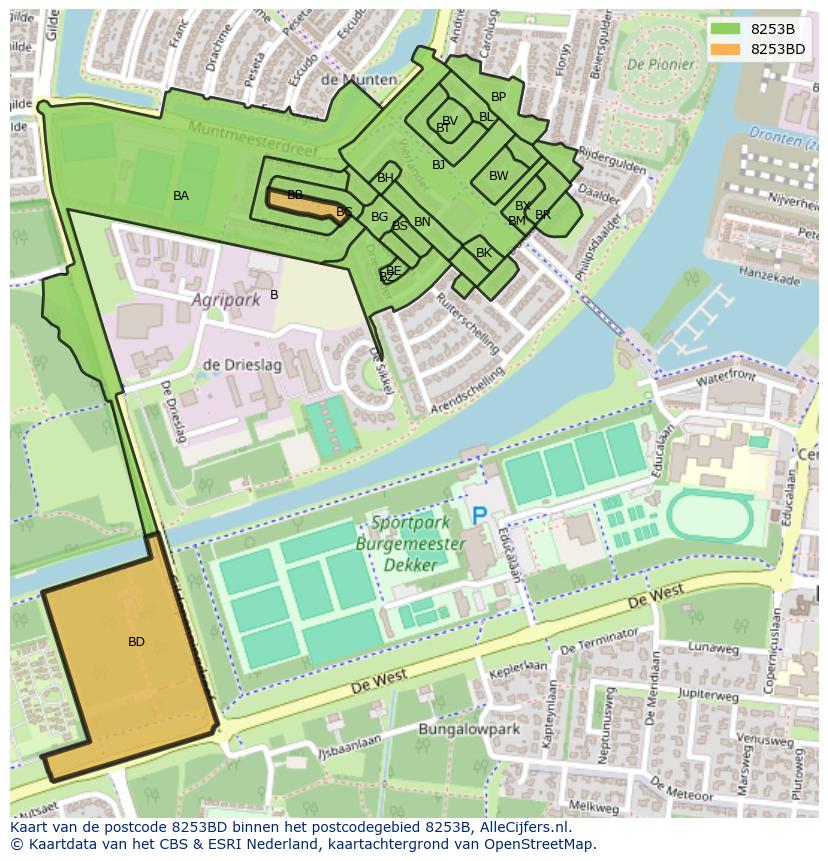 Afbeelding van het postcodegebied 8253 BD op de kaart.