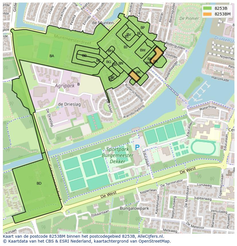 Afbeelding van het postcodegebied 8253 BM op de kaart.