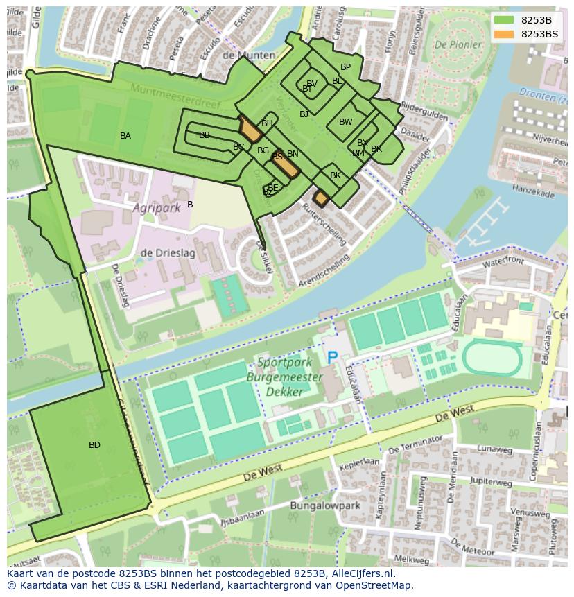 Afbeelding van het postcodegebied 8253 BS op de kaart.