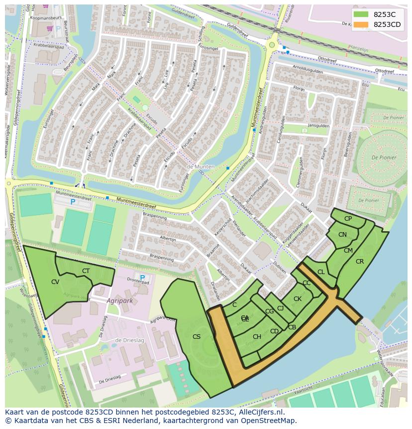 Afbeelding van het postcodegebied 8253 CD op de kaart.