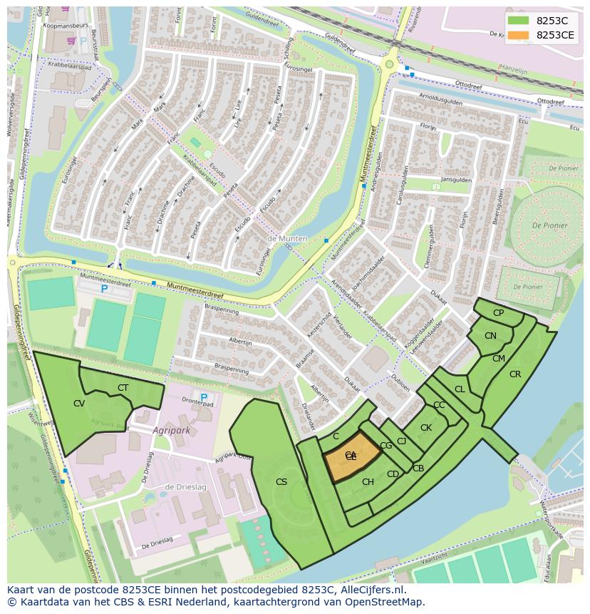 Afbeelding van het postcodegebied 8253 CE op de kaart.