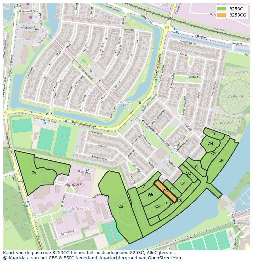 Afbeelding van het postcodegebied 8253 CG op de kaart.