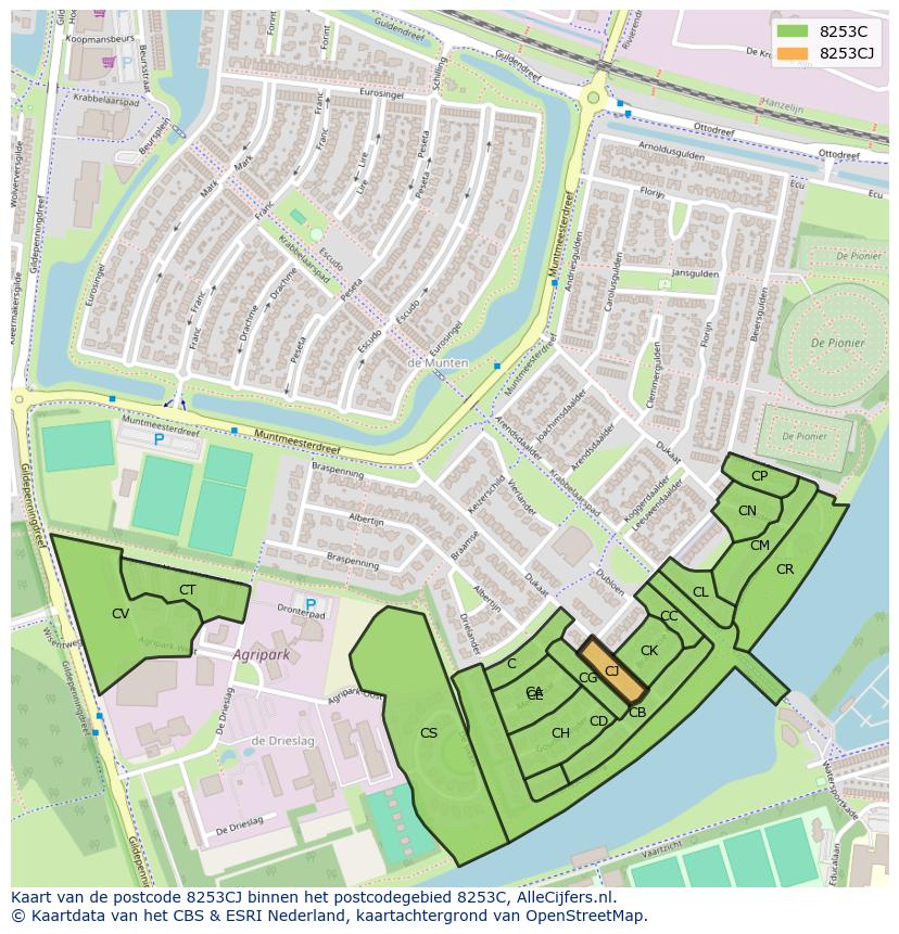 Afbeelding van het postcodegebied 8253 CJ op de kaart.