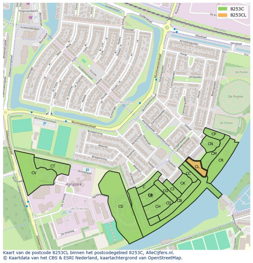Afbeelding van het postcodegebied 8253 CL op de kaart.