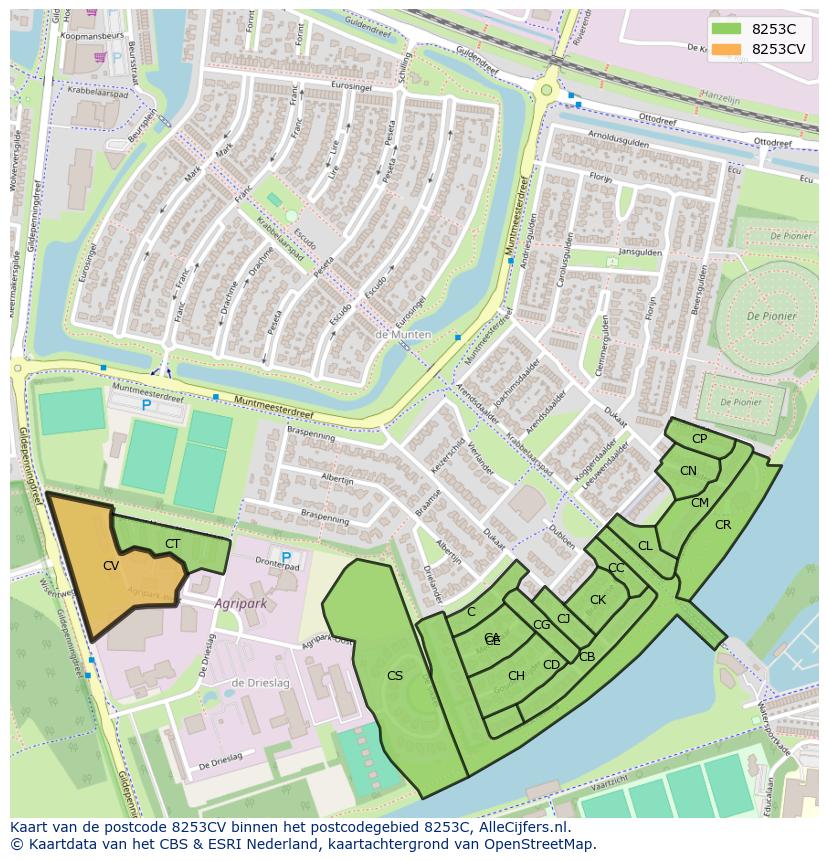 Afbeelding van het postcodegebied 8253 CV op de kaart.
