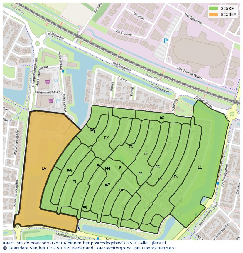 Afbeelding van het postcodegebied 8253 EA op de kaart.