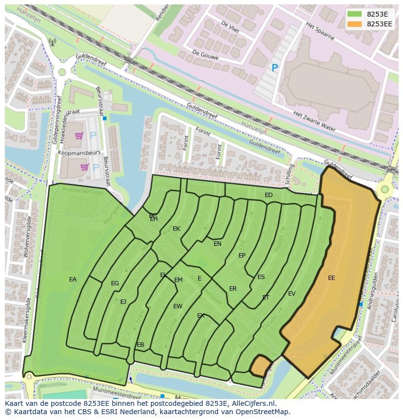 Afbeelding van het postcodegebied 8253 EE op de kaart.