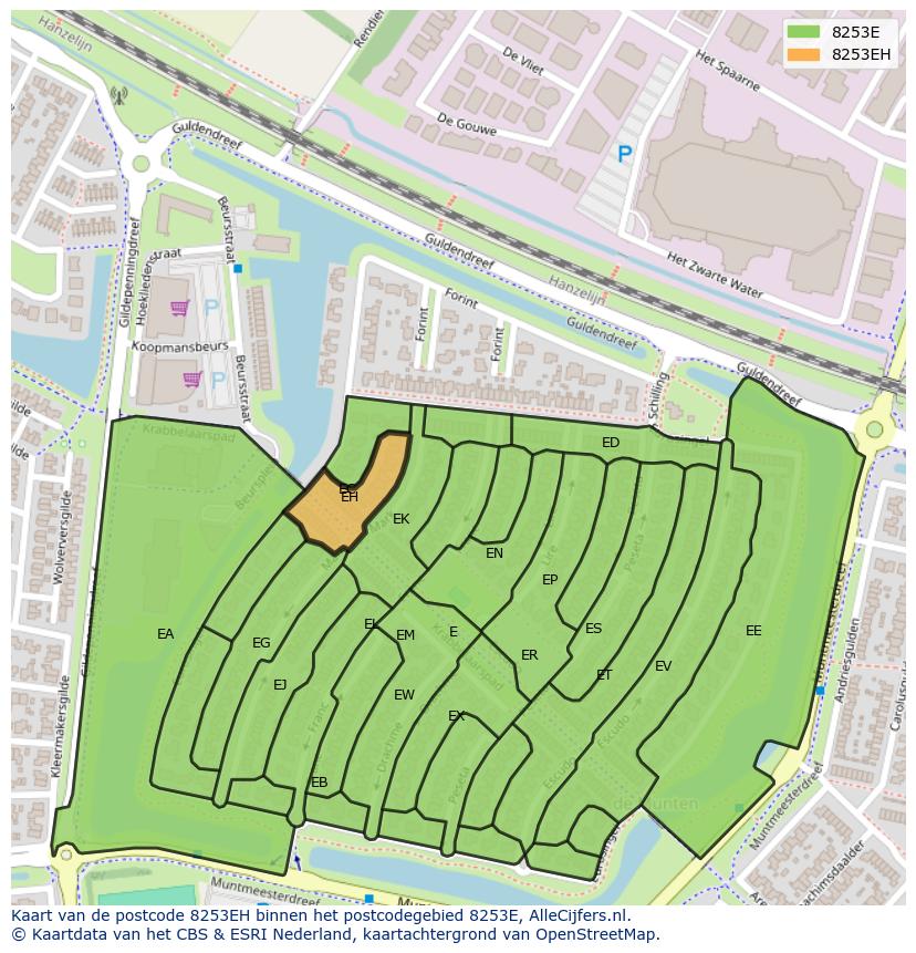 Afbeelding van het postcodegebied 8253 EH op de kaart.