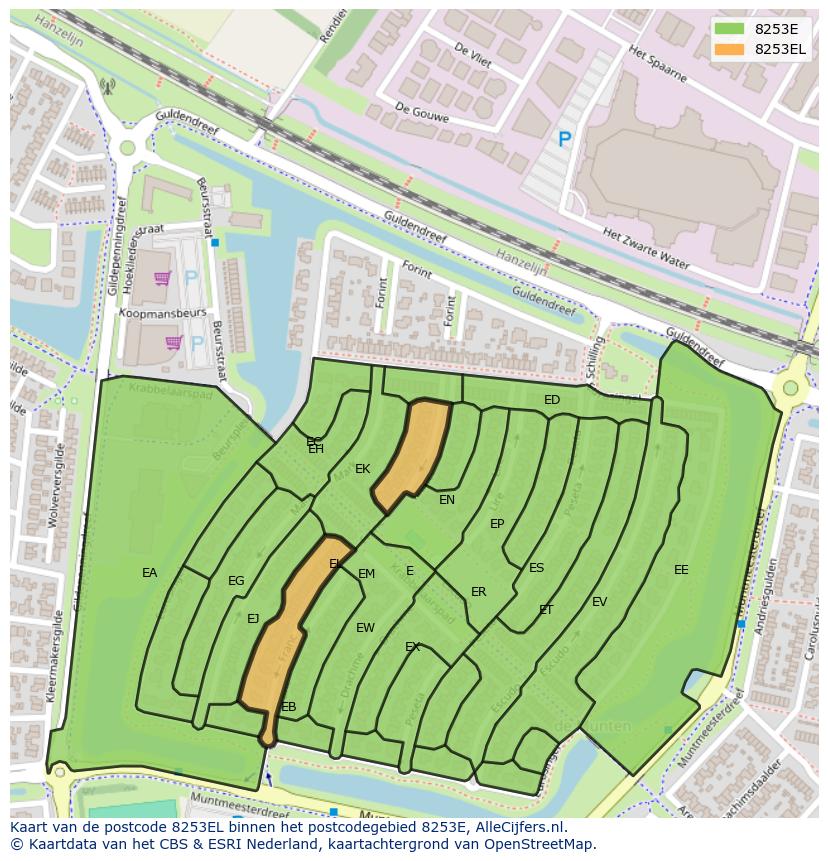 Afbeelding van het postcodegebied 8253 EL op de kaart.