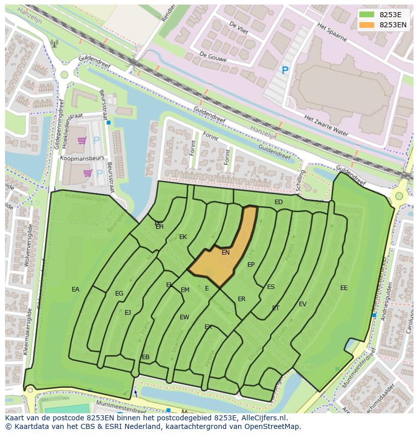 Afbeelding van het postcodegebied 8253 EN op de kaart.