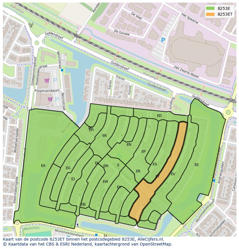 Afbeelding van het postcodegebied 8253 ET op de kaart.