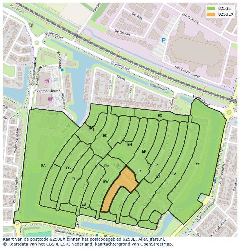 Afbeelding van het postcodegebied 8253 EX op de kaart.