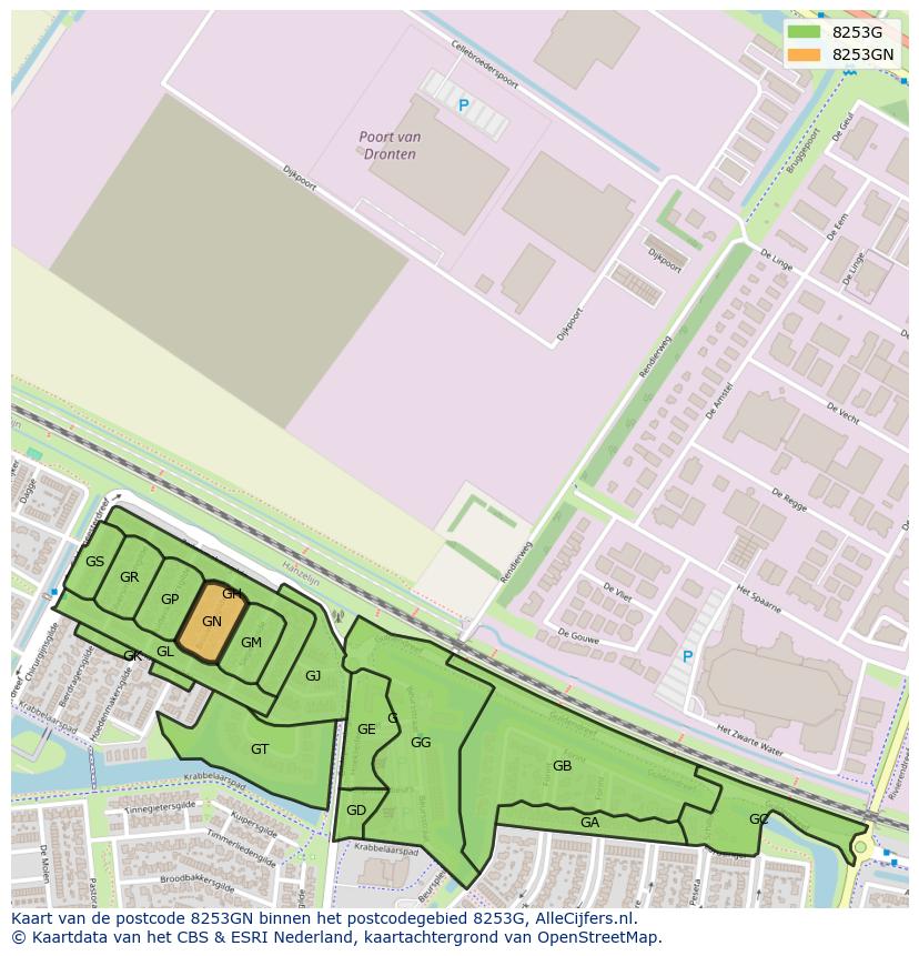 Afbeelding van het postcodegebied 8253 GN op de kaart.