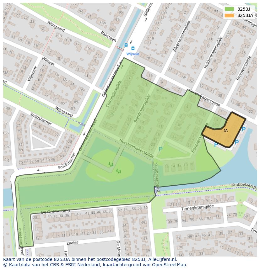 Afbeelding van het postcodegebied 8253 JA op de kaart.