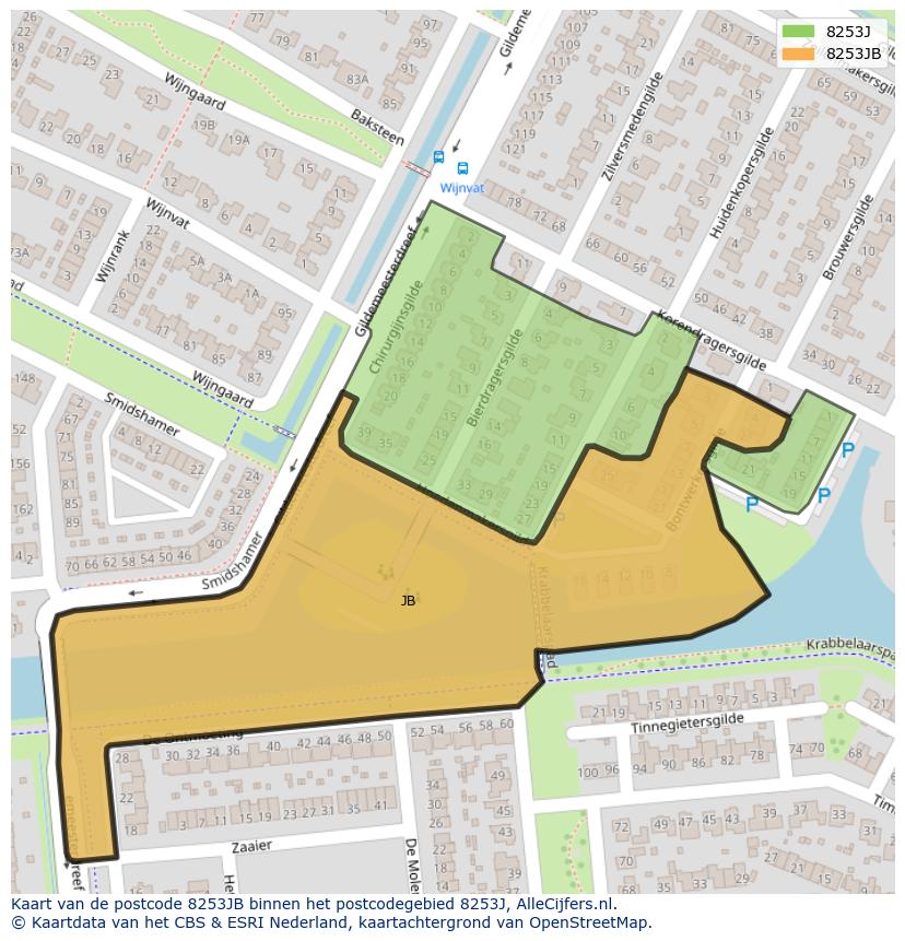 Afbeelding van het postcodegebied 8253 JB op de kaart.