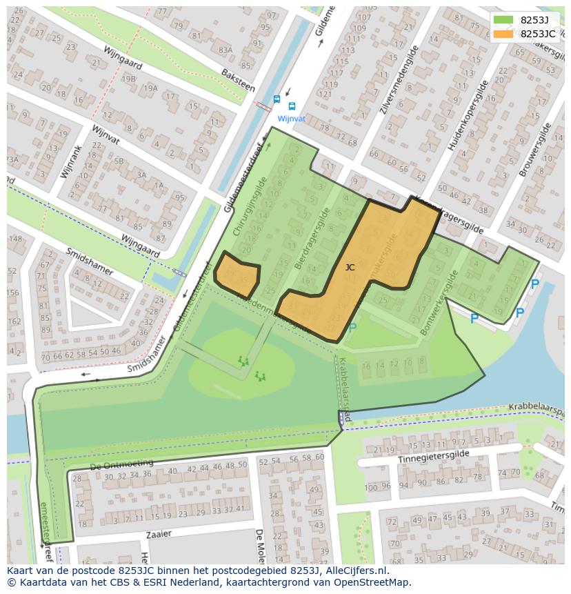 Afbeelding van het postcodegebied 8253 JC op de kaart.