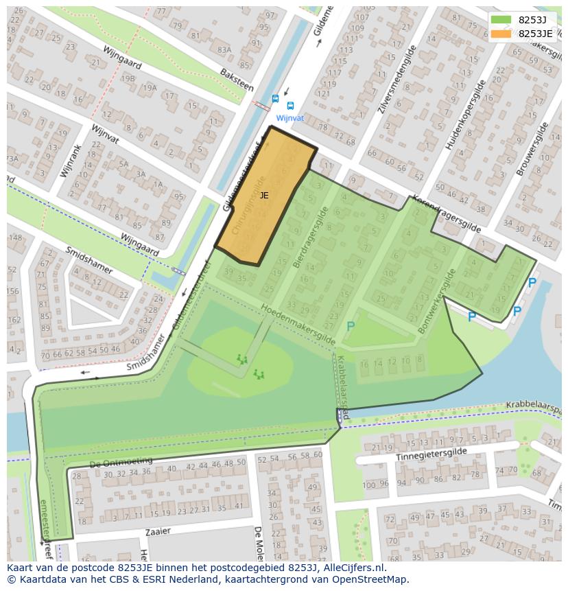 Afbeelding van het postcodegebied 8253 JE op de kaart.