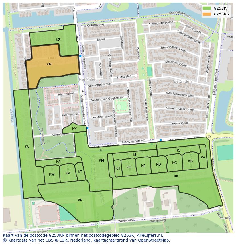 Afbeelding van het postcodegebied 8253 KN op de kaart.