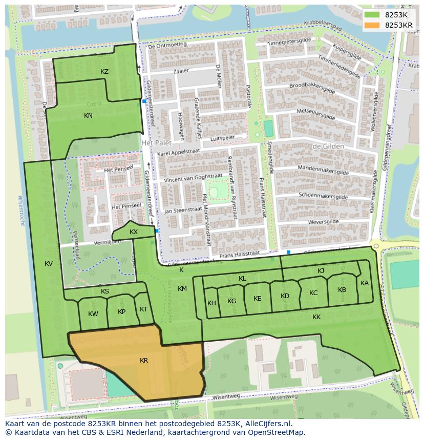Afbeelding van het postcodegebied 8253 KR op de kaart.