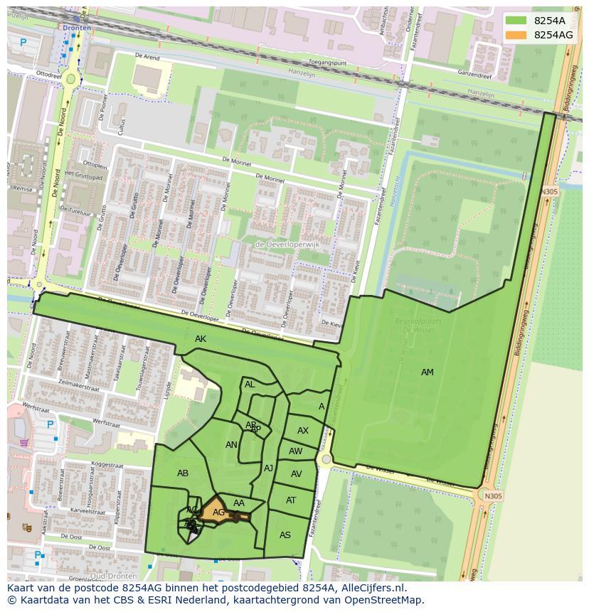 Afbeelding van het postcodegebied 8254 AG op de kaart.
