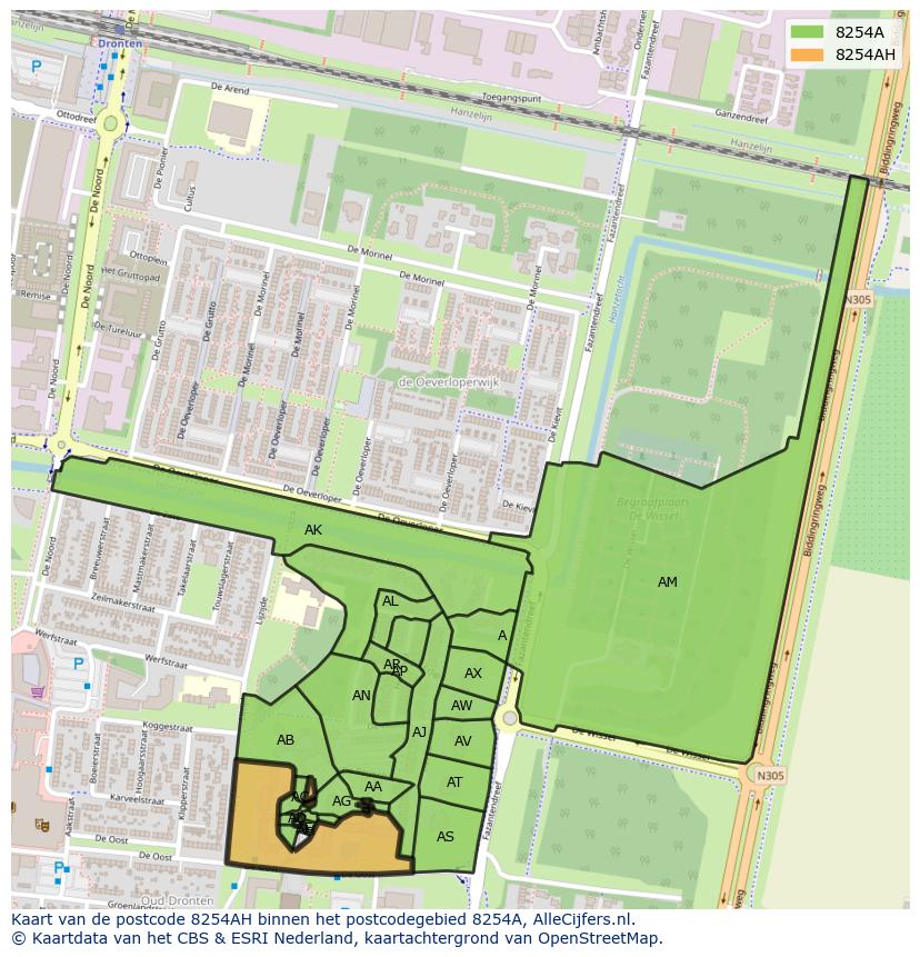 Afbeelding van het postcodegebied 8254 AH op de kaart.